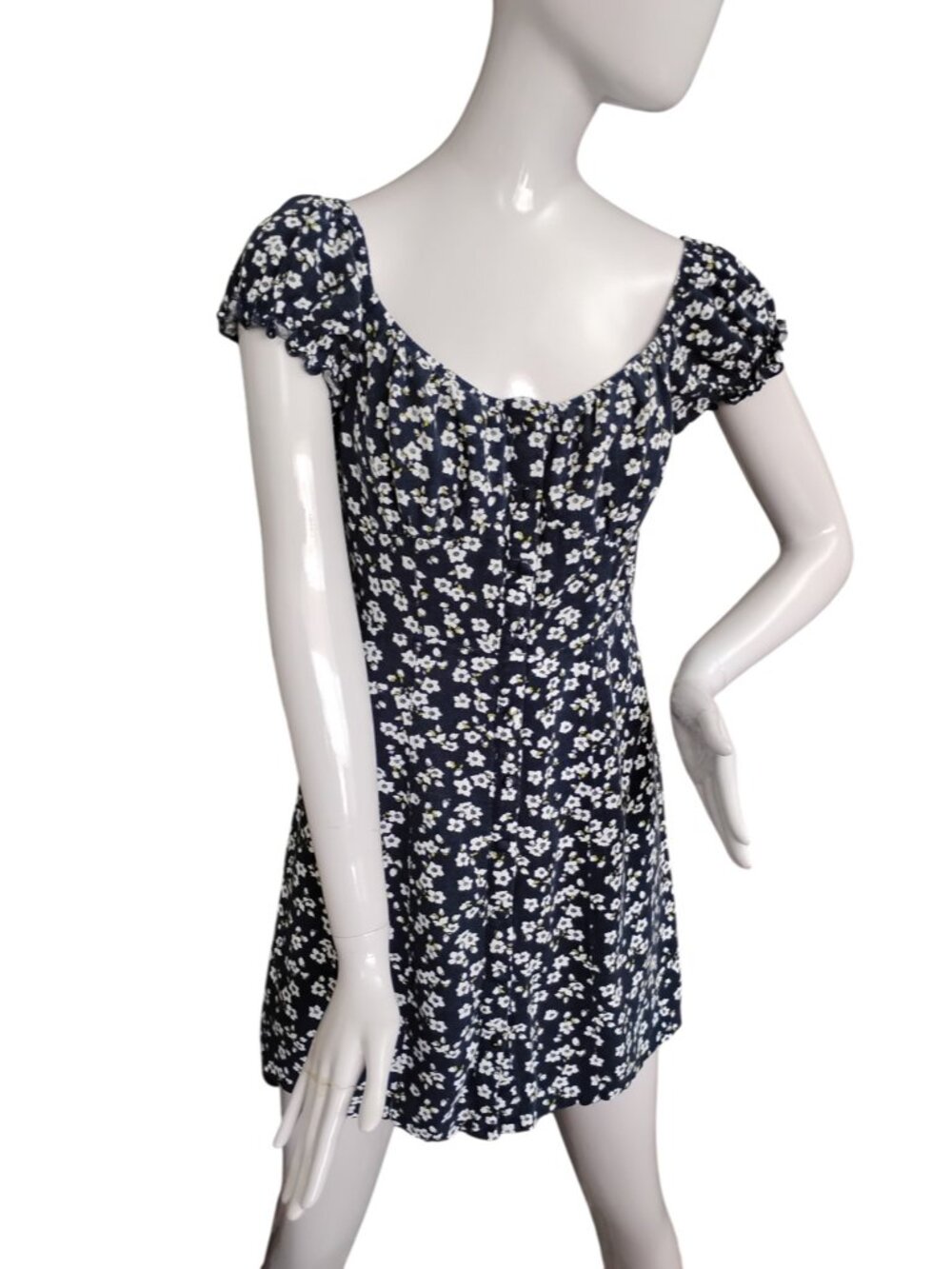Aeropostale Sun Dress Size Medium Blue Ditsy Floral Elastic Back Button Down